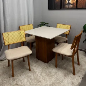 Mesa Dakora 90 x 90 ( Sem Vidro ) Com 4 Cadeiras Diamante