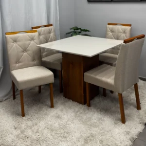 Mesa Dakota 90 x 90 ( Sem Vidro ) Com 4 Cadeiras Jasmim
