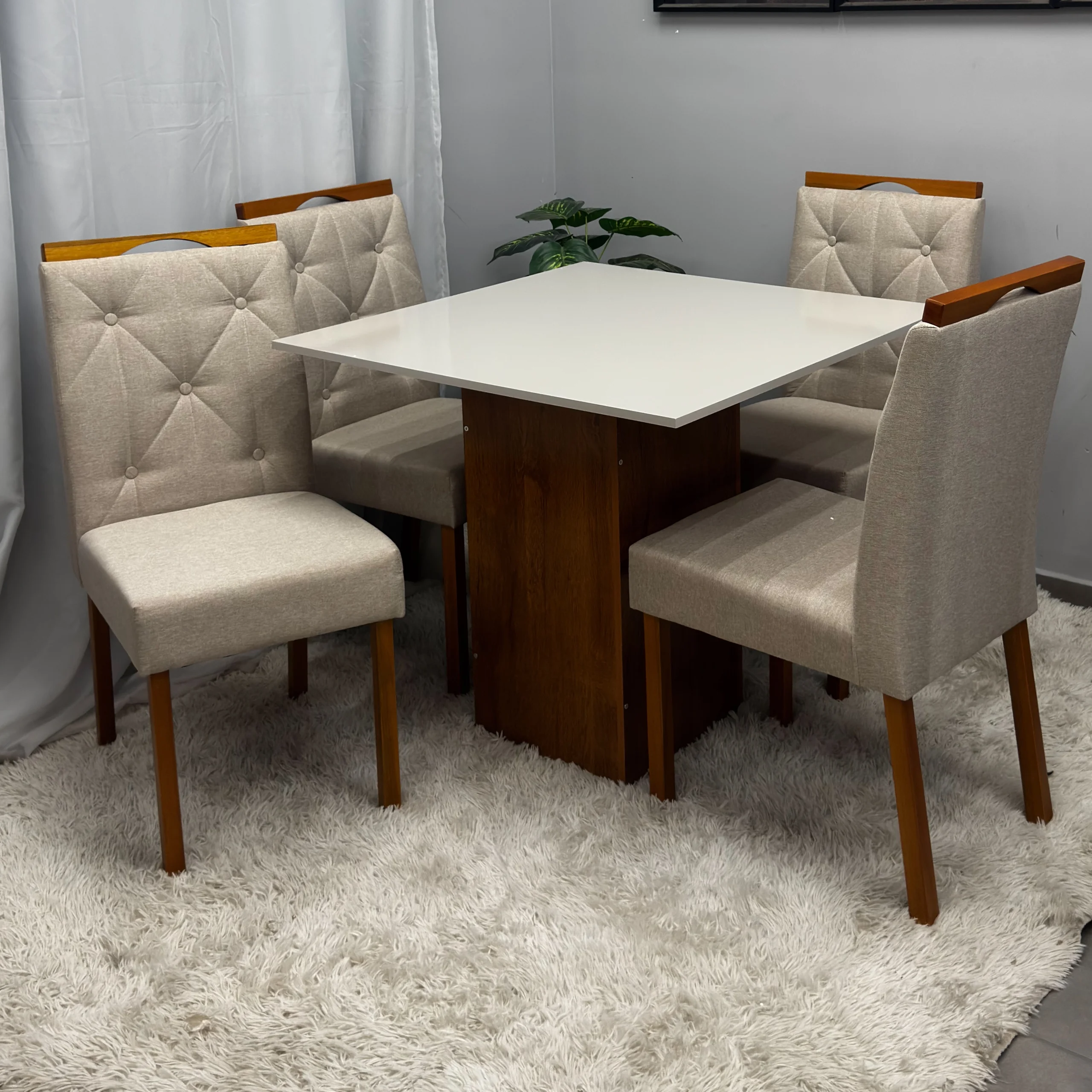 Mesa Dakota 90 x 90 ( Sem Vidro ) Com 4 Cadeiras Jasmim