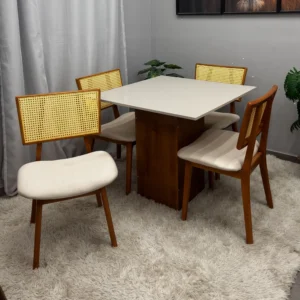 Mesa Dakota 90 x 90 ( Sem Vidro ) com 4 Cadeiras Livia