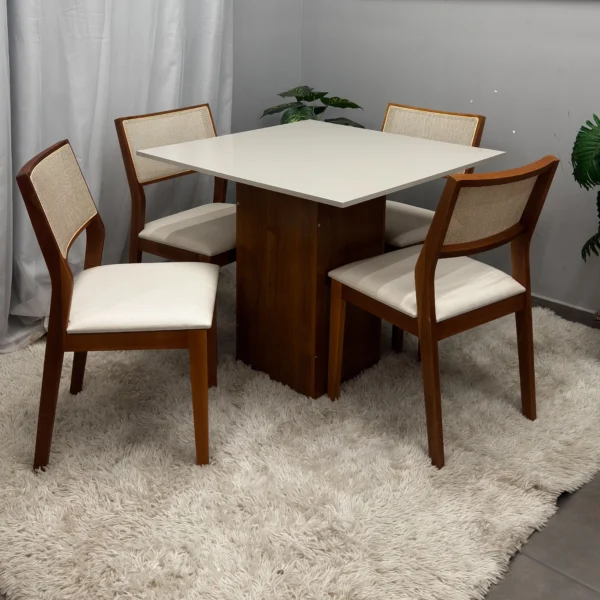 Mesa Dakota 90 x 901 ( Sem Vidro ) Com 4 Cadeiras Oiti