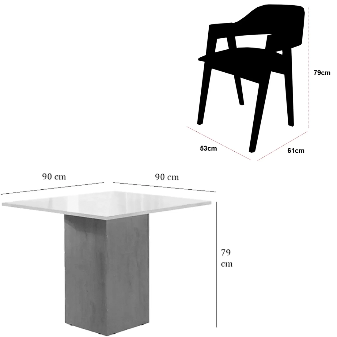 Mesa Dakota 90 x 90 ( Sem Vidro ) Com 4 Cadeiras Pérola em Linho - Image 4