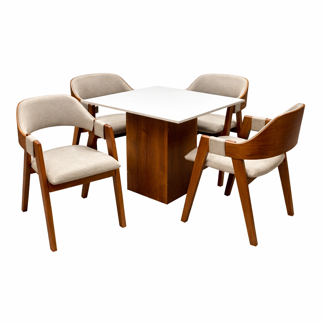 Mesa Dakota 90 x 90 ( Sem Vidro ) Com 4 Cadeiras Pérola em Linho - Image 2