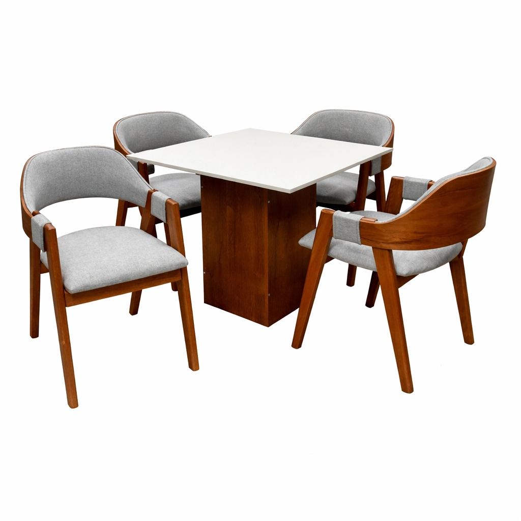 Mesa Dakota 90 x 90 ( Sem Vidro ) Com 4 Cadeiras Pérola em Linho - Image 3