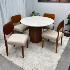 Mesa Dara Redonda Com Vidro 110 x 110 Com 4 Cadeiras Barcelona