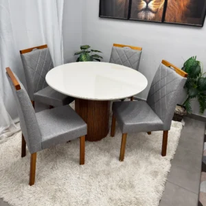 Mesa Dara Redonda Com Vidro 110 x 110 Com 4 Cadeiras Califórnia