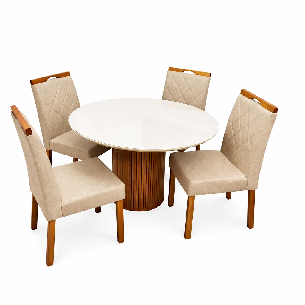 Mesa Dara Redonda Com Vidro 110 x 110 Com 4 Cadeiras Califórnia - Image 3