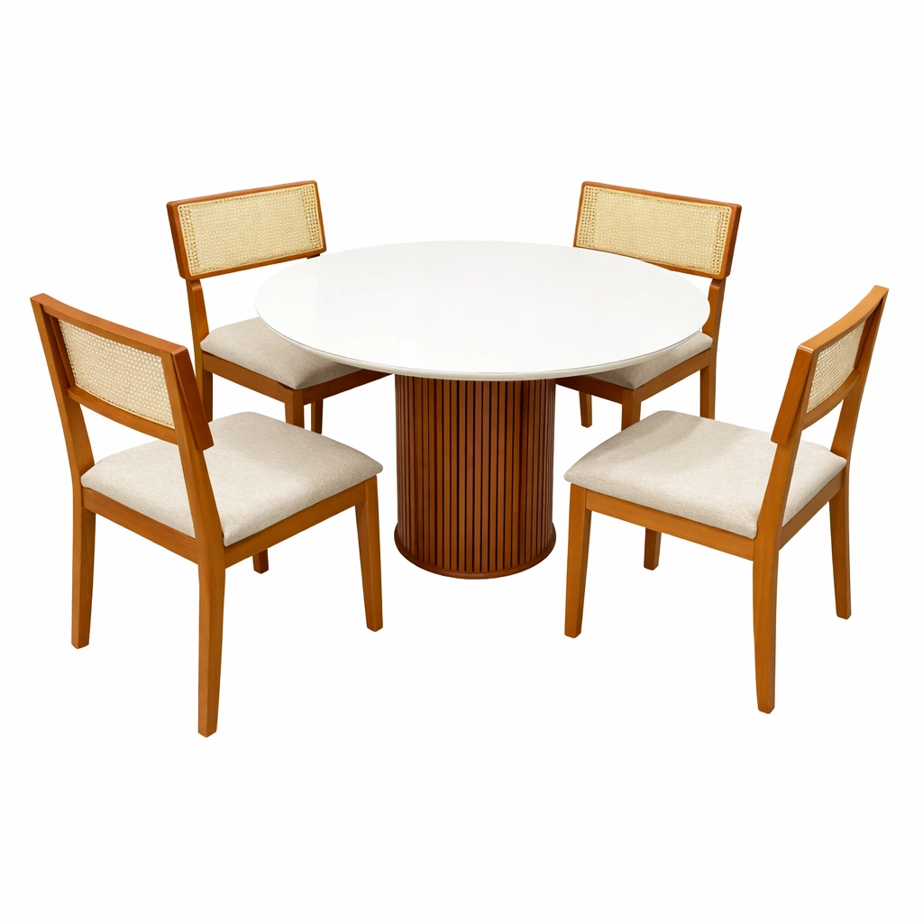 Mesa Dara Redonda Com Vidro 110 x 110 Com 4 Cadeiras Canadá - Image 3