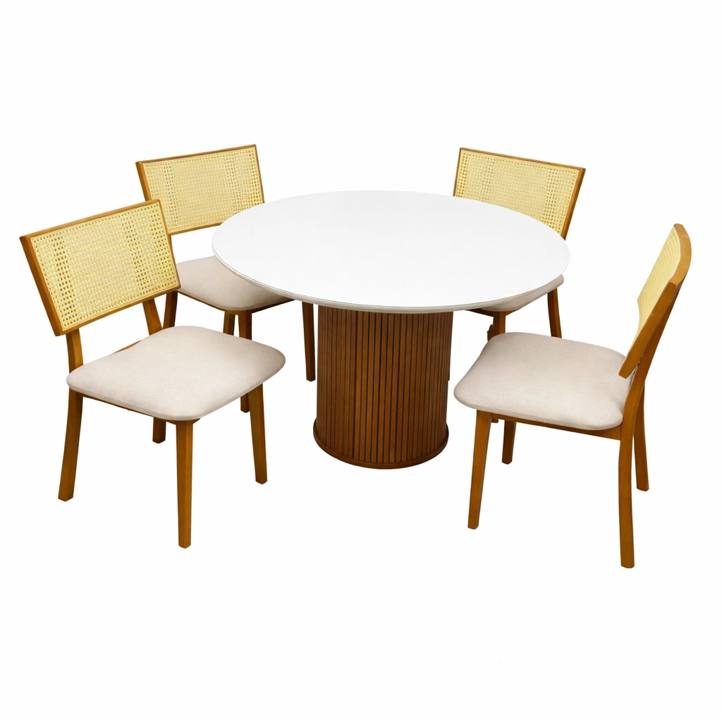 Mesa Dara Redonda Com Vidro 110 x 110 Com 4 Cadeiras Diamante - Image 2
