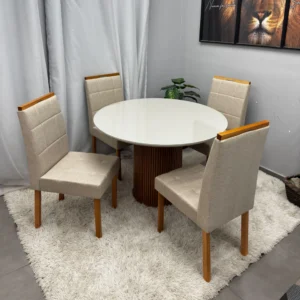 Mesa Dara Redonda Com Vidro 110 x 110 Com 4 Cadeiras Giulia