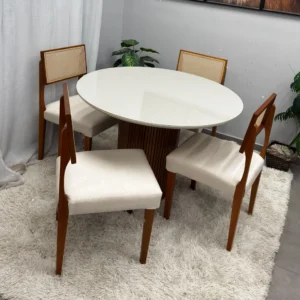 Mesa Dara Redonda Com Vidro 110 x 110 Com 4 Cadeiras Grécia