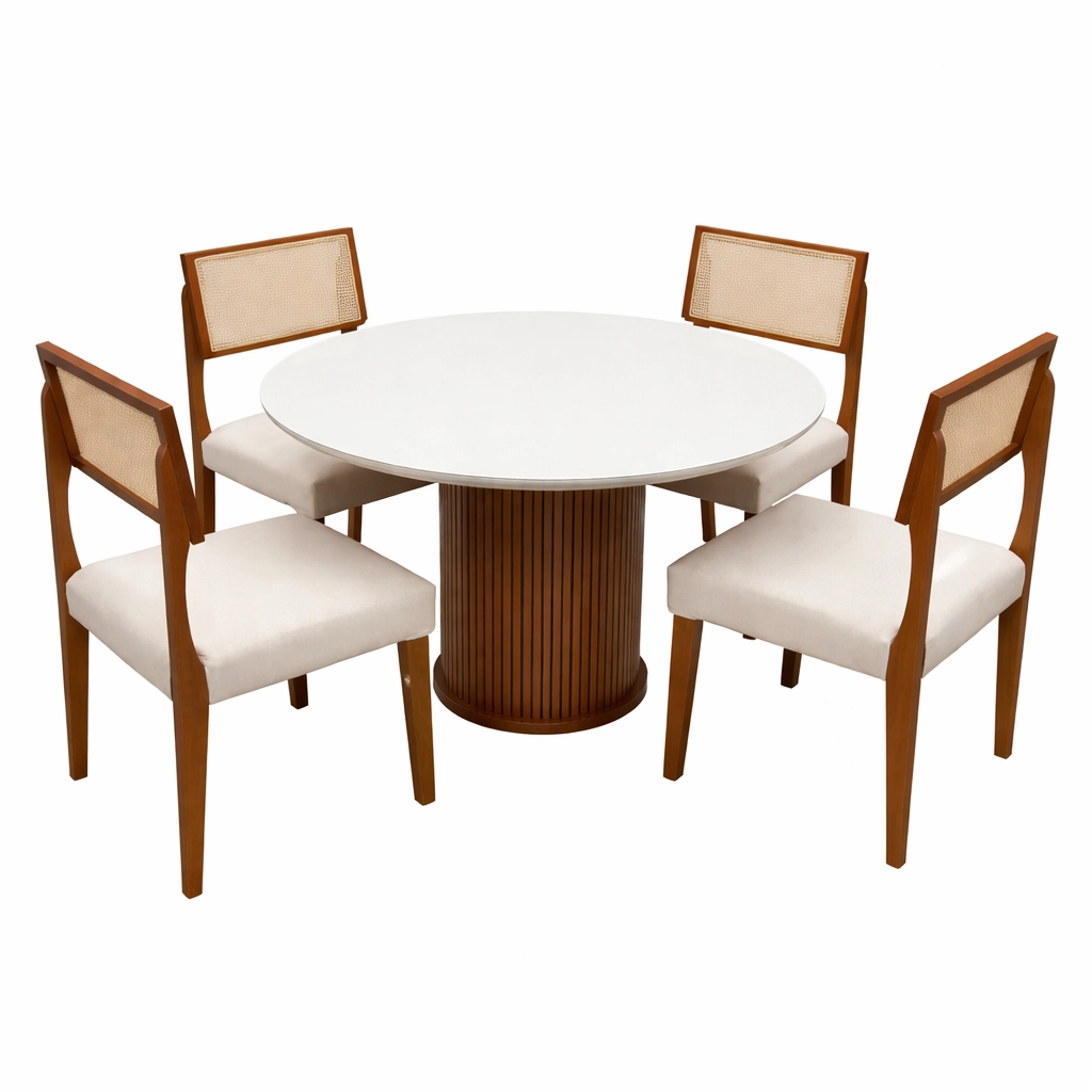 Mesa Dara Redonda Com Vidro 110 x 110 Com 4 Cadeiras Grécia - Image 3