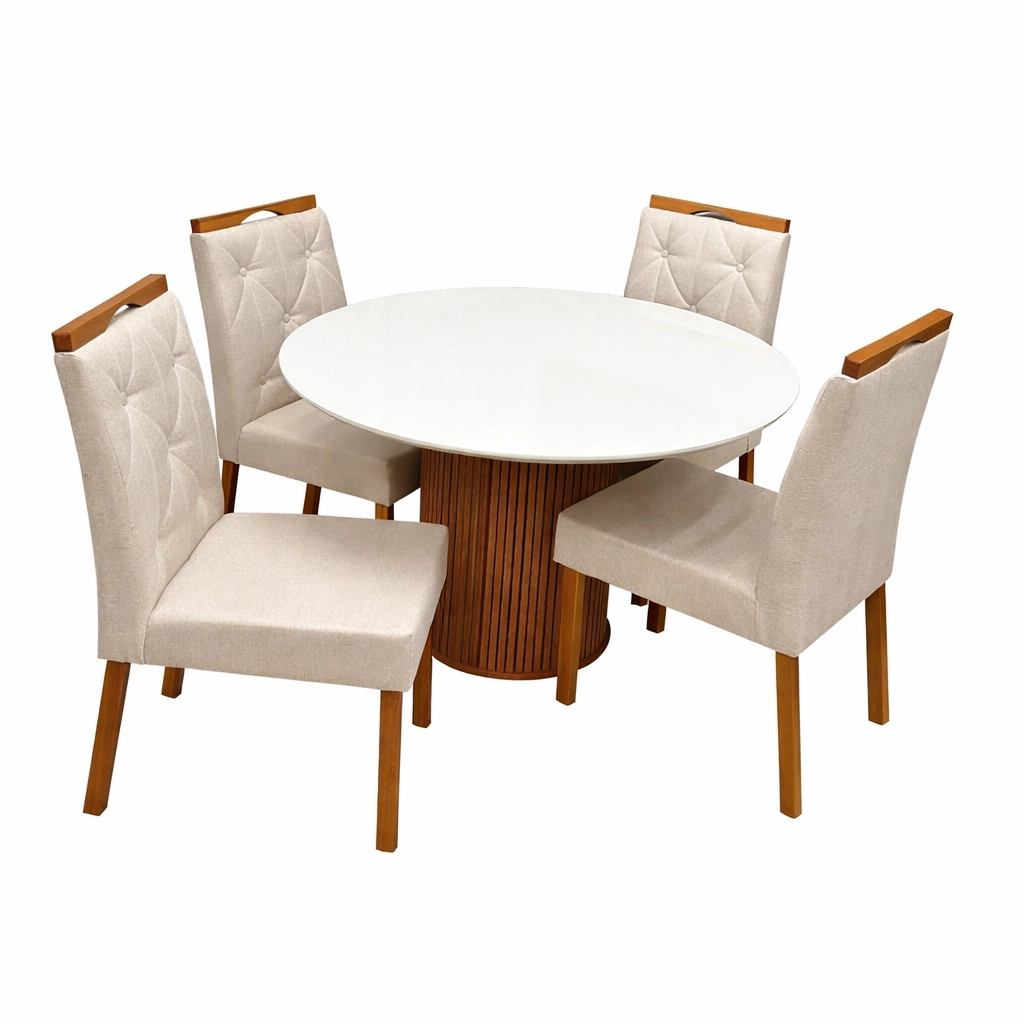 Mesa Dara Redonda Com Vidro 110 x 110 Com 4 Cadeiras Jasmim - Image 2