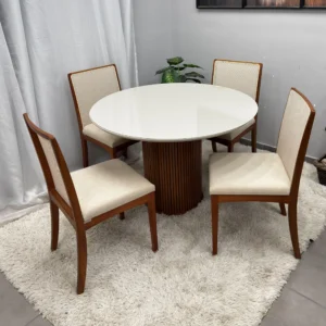 Mesa Dara Redonda Com Vidro 110 x 110 Com 4 Cadeiras Lara Kappesberg