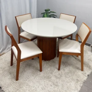 Mesa Dara Redonda Com Vidro 110 x 110 Com 4 Cadeiras Oiti