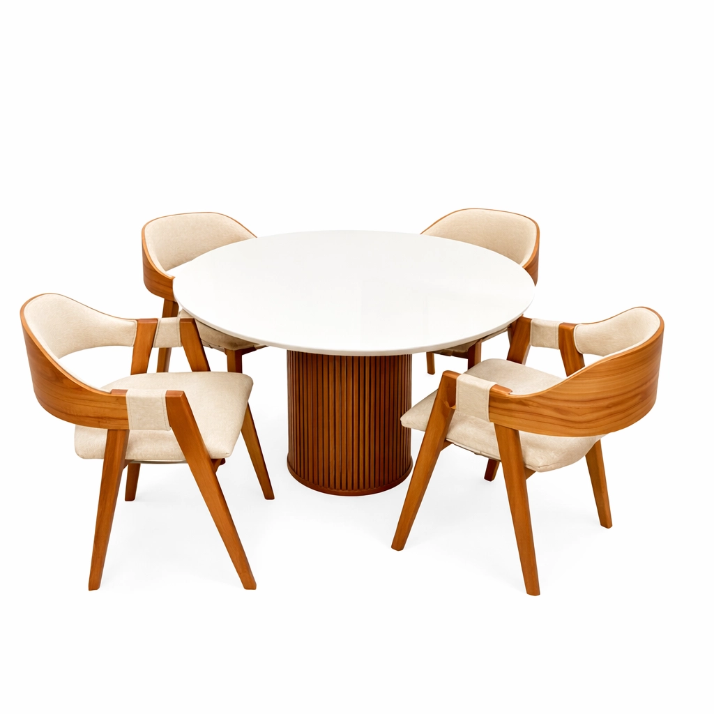 Mesa Dara Redonda Com Vidro 110 x 110 Com 4 Cadeiras Pérola em Linho - Image 3