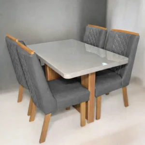 Mesa de Jantar Dora 120x80cm com 4 Cadeiras Dora Tecido Veludo Valdemóveis