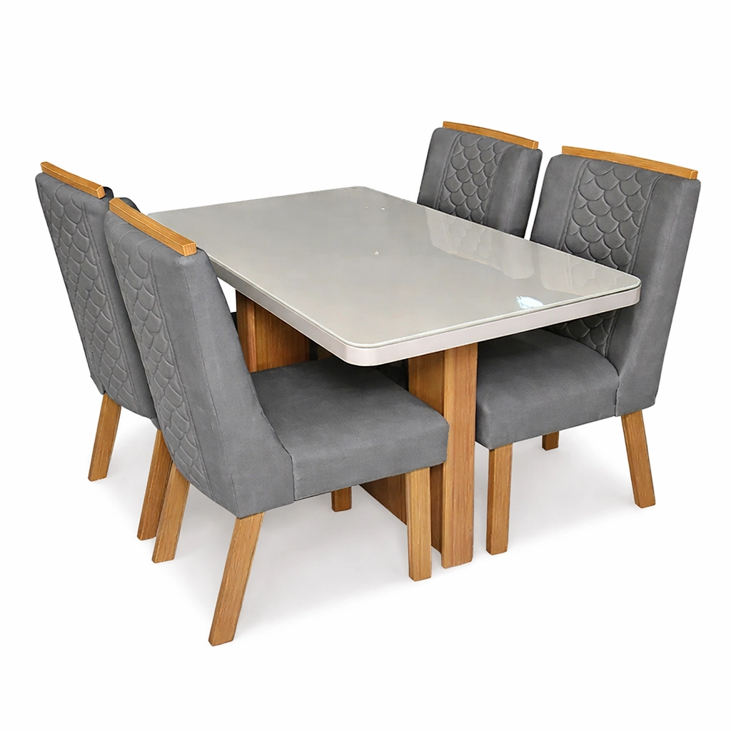 Mesa de Jantar Dora 120x80cm com 4 Cadeiras Dora Tecido Veludo Valdemóveis - Image 2