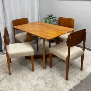 Mesa de Jantar Dubai Flex 120x80cm Sem Vidro e 4 Cadeiras Barcelona em Linho Madeira Cel Móveis
