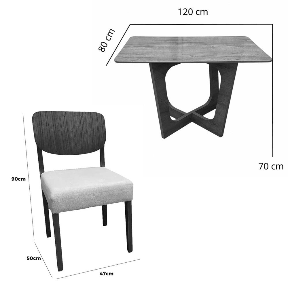 Mesa de Jantar Dubai Flex 120x80cm Sem Vidro e 4 Cadeiras Barcelona em Linho Madeira Cel Móveis - Image 3