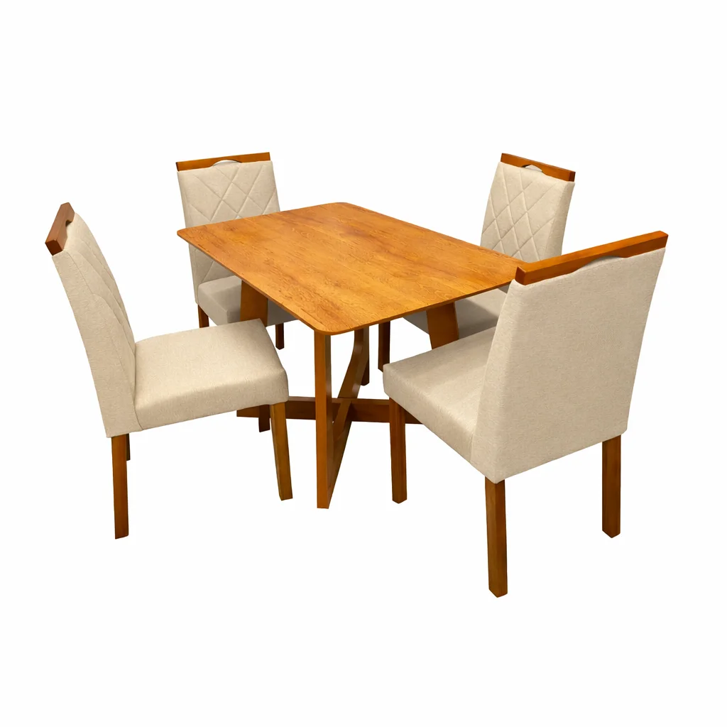 Mesa de Jantar Dubai Flex 120x80cm Sem Vidro e 4 Cadeiras California em Linho Estofadas Cel Móveis - Image 4