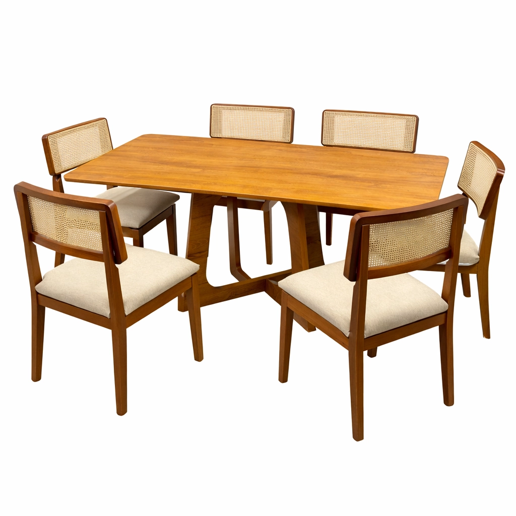 Mesa de Jantar Dubai Flex 120x80cm Sem Vidro e 4 Cadeiras Canada em Linho - Image 5