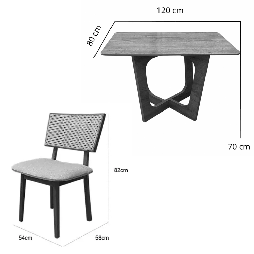 Mesa de Jantar Dubai Flex 120x80cm Sem Vidro e 4 Cadeiras Diamante em Linho Madeira Cel Móveis - Image 3