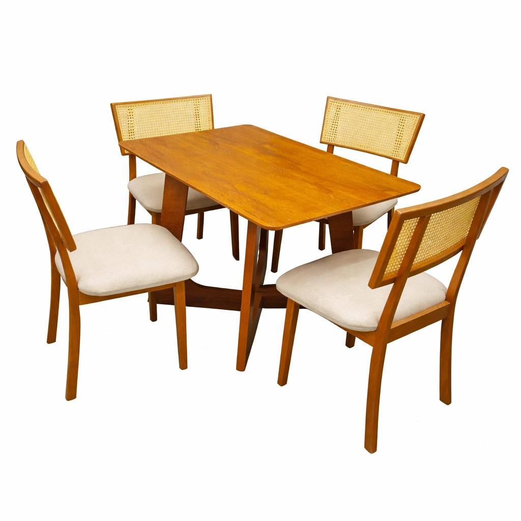 Mesa de Jantar Dubai Flex 120x80cm Sem Vidro e 4 Cadeiras Diamante em Linho Madeira Cel Móveis - Image 2