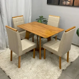 Mesa de Jantar Dubai Flex 120x80cm Sem Vidro e 4 Cadeiras Giulia Estofadas Cel Móveis