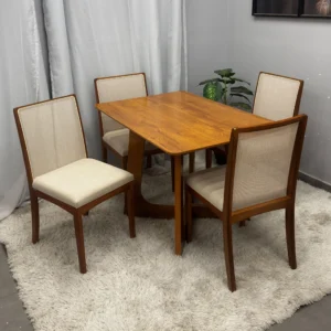 Mesa de Jantar Dubai Flex 120x80cm Sem Vidro e 4 Cadeiras Lara Kappesberg em Linho Madeira Cel Móveis