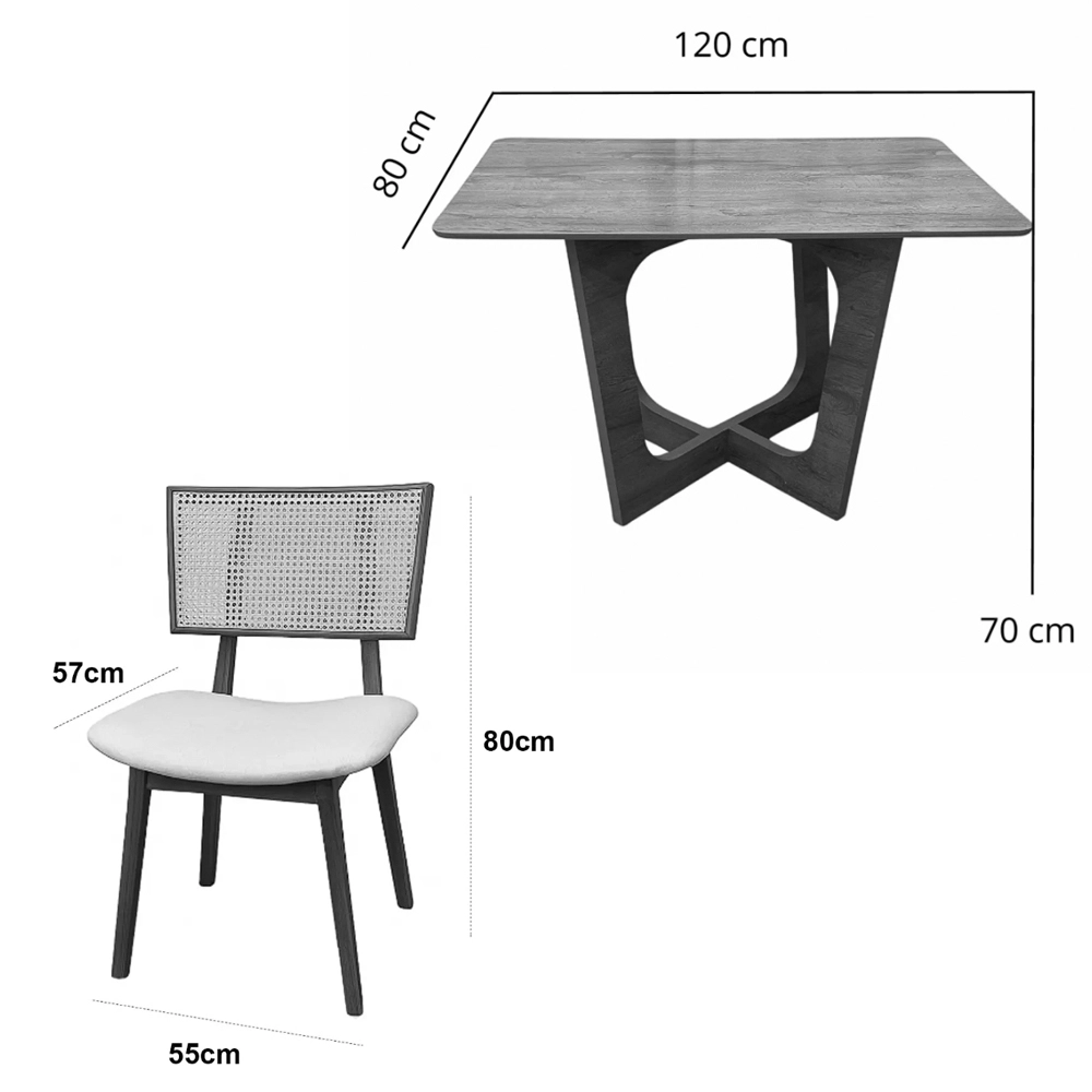 Mesa de Jantar Dubai Flex 120x80cm Sem Vidro e 4 Cadeiras Livia em Linho Madeira Cel Móveis - Image 2
