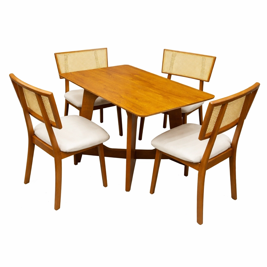 Mesa de Jantar Dubai Flex 120x80cm Sem Vidro e 4 Cadeiras Livia em Linho Madeira Cel Móveis - Image 5