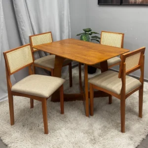 Mesa de Jantar Dubai Flex 120x80cm Sem Vidro e 4 Cadeiras Monalisa em Linho Madeira Cel Móveis