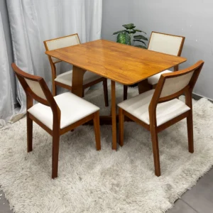 Mesa de Jantar Dubai Flex 120x80cm Sem Vidro e 4 Cadeiras Oiti em Linho Madeira Cel Móveis