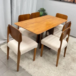 Mesa de Jantar Dubai Flex 160x80cm Sem Vidro e 6 Cadeiras Barcelona