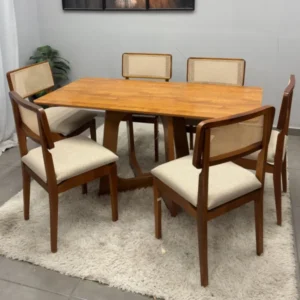 Mesa de Jantar Dubai Flex 160x80cm Sem Vidro e 6 Cadeiras Canada