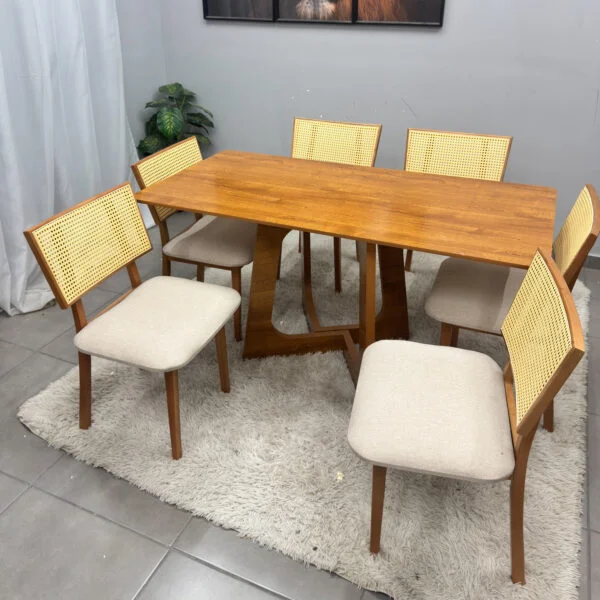Mesa de Jantar Dubai Flex 160x80cm Sem Vidro e 6 Cadeiras Diamante