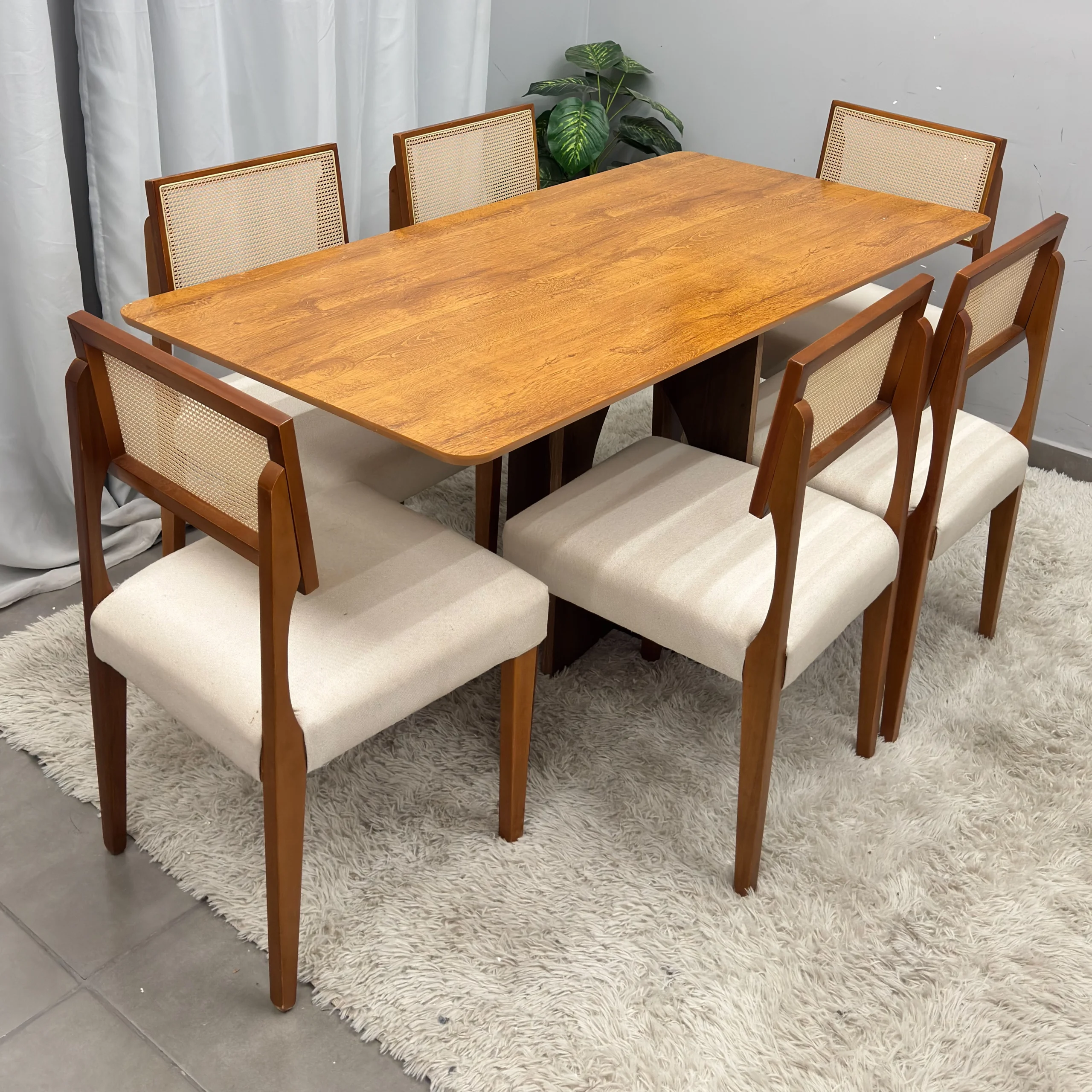 Mesa de Jantar Dubai Flex 160x80cm Sem Vidro e 6 Cadeiras Grecia