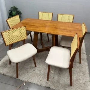 Mesa de Jantar Dubai Flex 160x80cm Sem Vidro e 6 Cadeiras Livia
