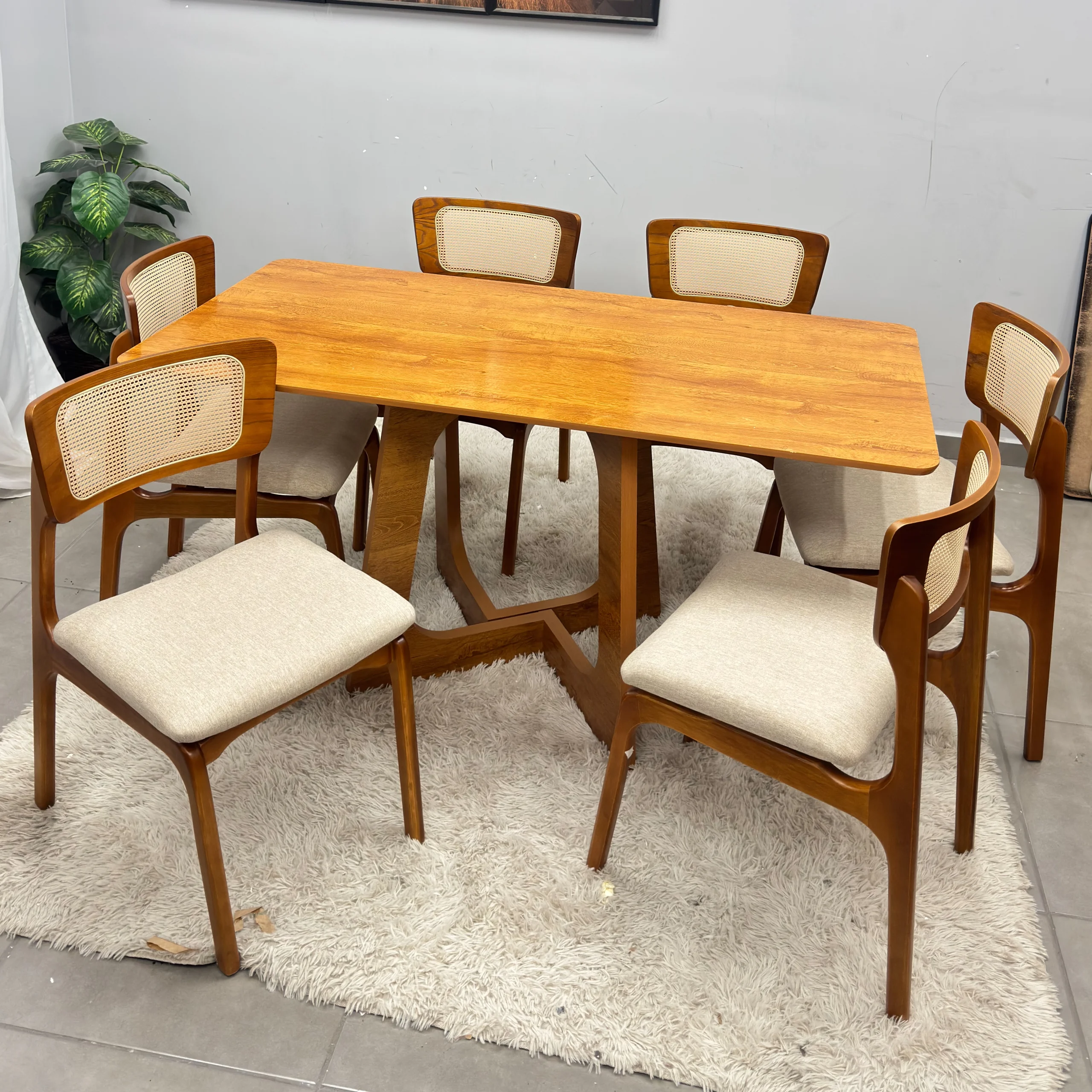 Mesa de Jantar Dubai Flex 160x80cm Sem Vidro e 6 Cadeiras New Viena em Linho