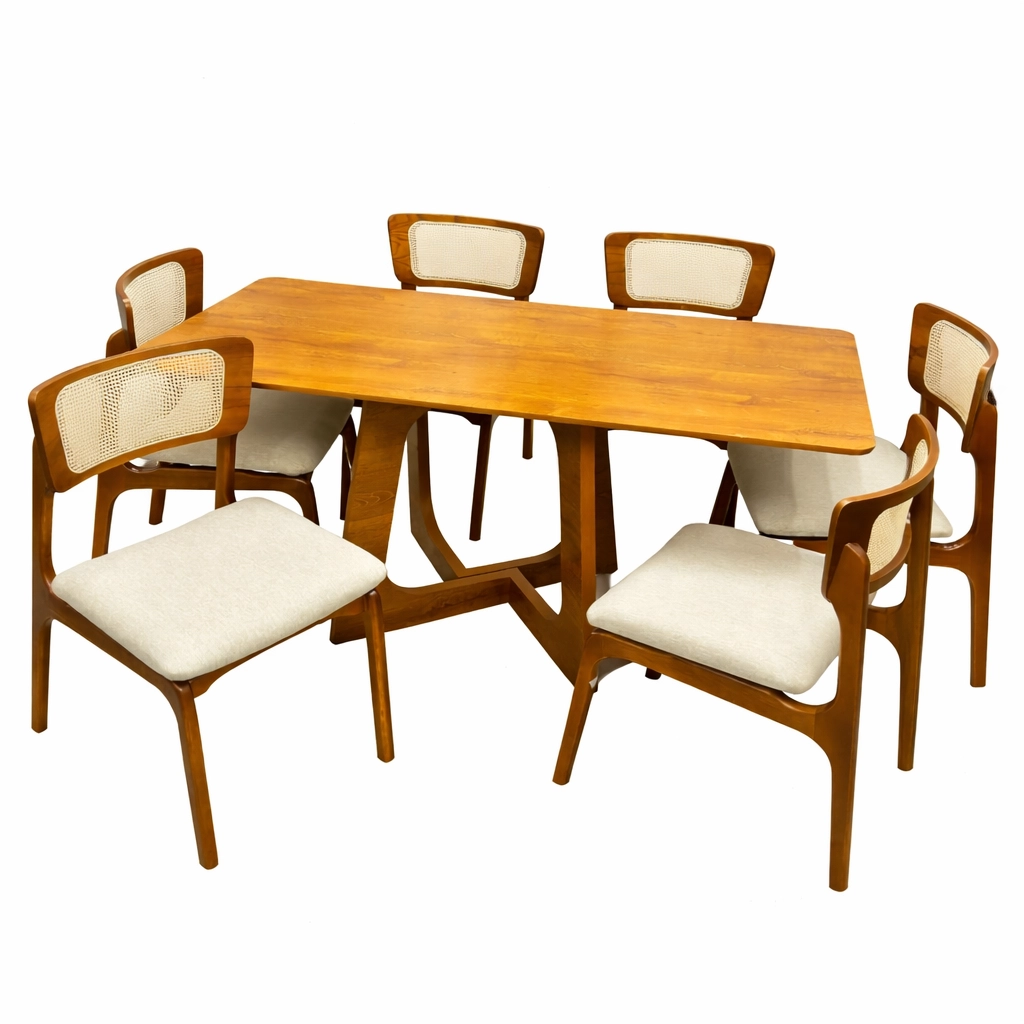 Mesa de Jantar Dubai Flex 160x80cm Sem Vidro e 6 Cadeiras New Viena em Linho - Image 3