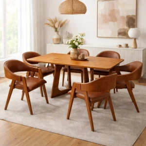 Mesa de Jantar Dubai Flex 160x80cm Sem Vidro e 6 Cadeiras Perola em Corino