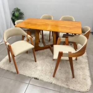 Mesa de Jantar Dubai Flex 160x80cm Sem Vidro e 6 Cadeiras Perola em Linho
