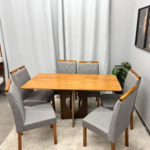 Mesa de Jantar Madrid Dubai 160x80cm Sem Vidro e 6 Cadeiras California em Veludo