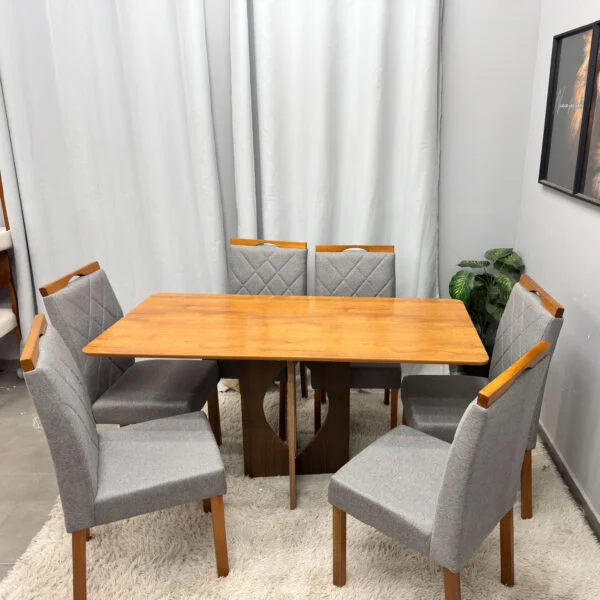 Mesa de Jantar Madrid Dubai 160x80cm Sem Vidro e 6 Cadeiras California em Veludo