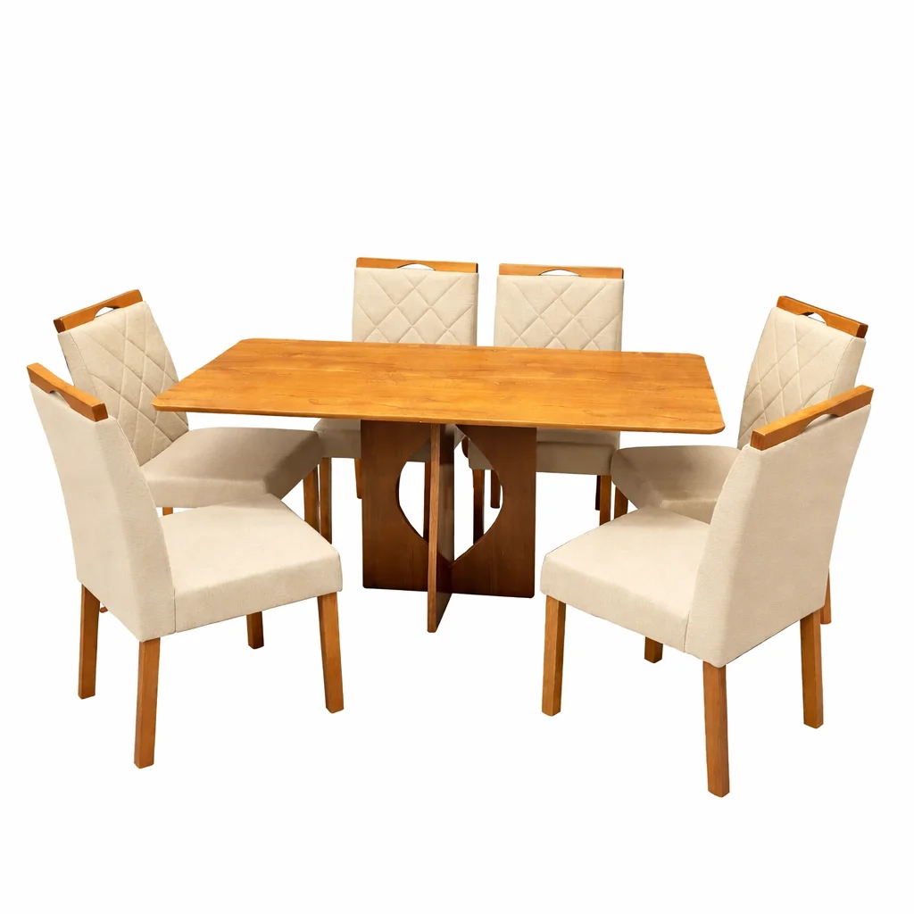 Mesa de Jantar Madrid Dubai 160x80cm Sem Vidro e 6 Cadeiras California em Veludo - Image 3