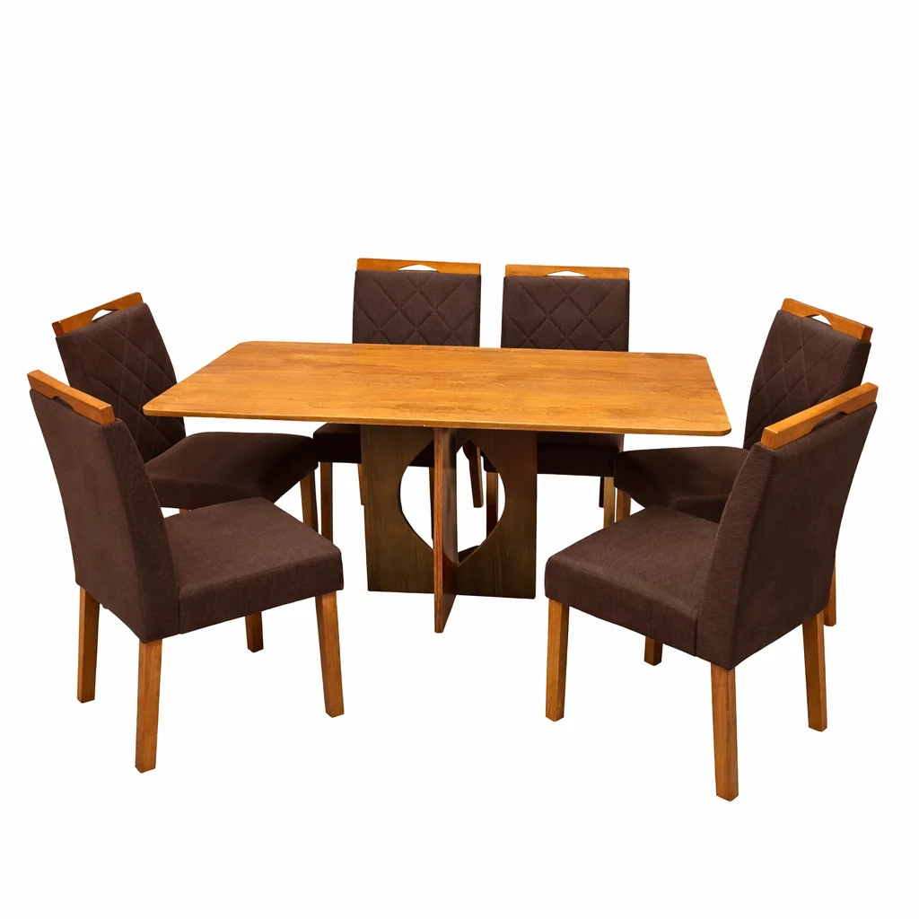 Mesa de Jantar Madrid Dubai 160x80cm Sem Vidro e 6 Cadeiras California em Veludo - Image 5