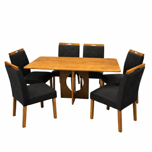 Mesa de Jantar Madrid Dubai 160x80cm Sem Vidro e 6 Cadeiras California em Veludo - Image 4