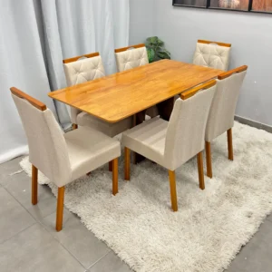 Mesa de Jantar Madrid Dubai 160x80cm Sem Vidro e 6 Cadeiras Jasmim