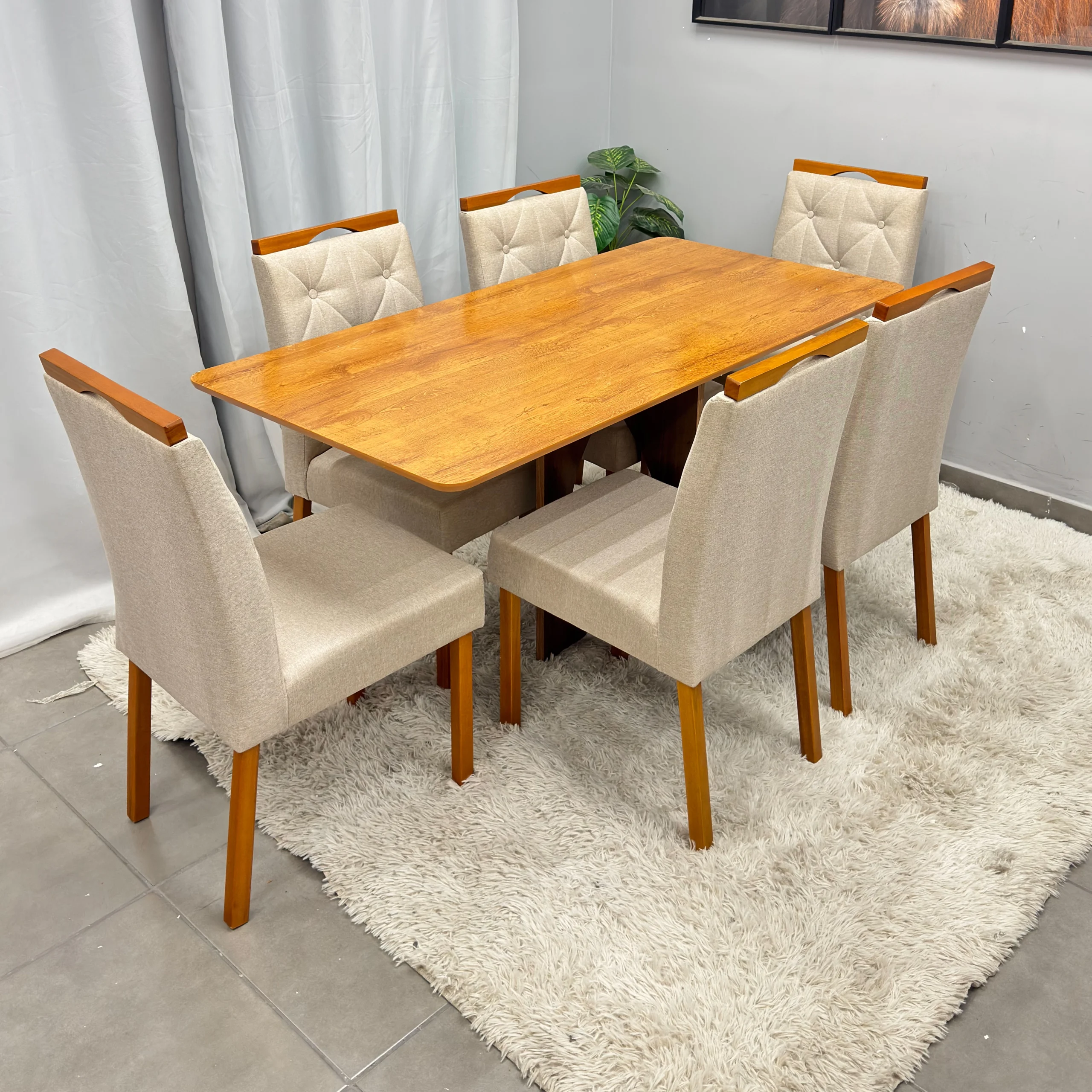 Mesa de Jantar Madrid Dubai 160x80cm Sem Vidro e 6 Cadeiras Jasmim
